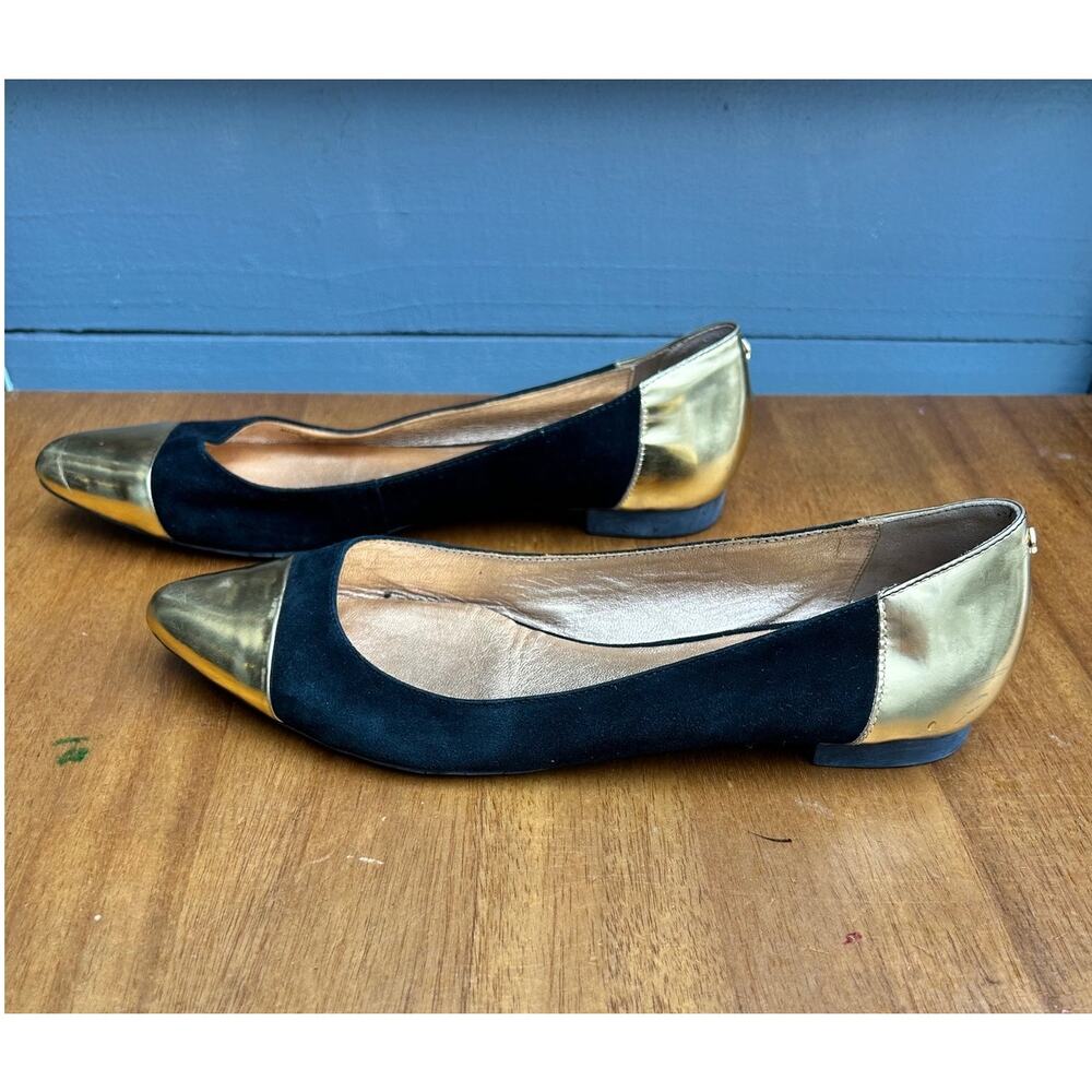 Kate Spade New York Black Suede Gold Cap Toe Flats Size 9